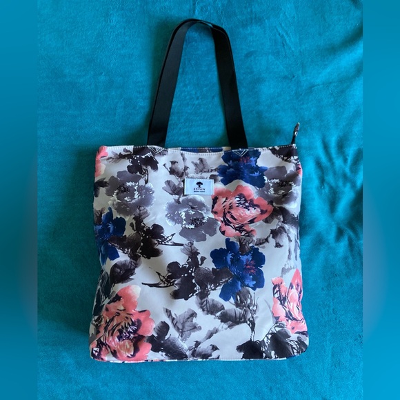 Floral Tote with Black Straps & Teal Lining EUC - Picture 1 of 11